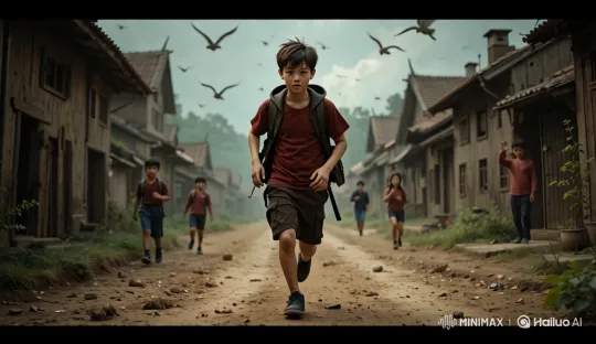 Running Children and Birds in Rustic Setting – AI Generated Video | Hailuo AI