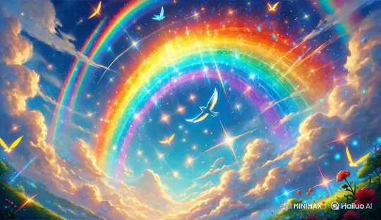 Vibrant Rainbow Over Lush Landscape with Birds – AI Generated Video | Hailuo AI