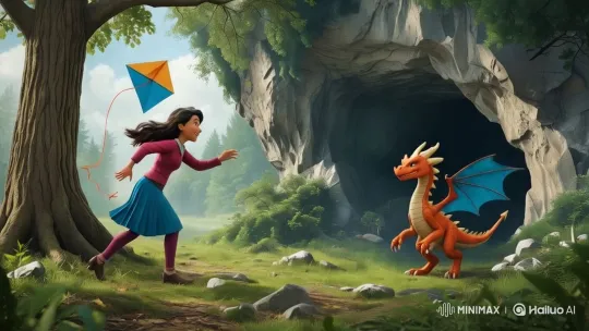 Magical Meadow: Children, Dragon, and Kite Dance in Sunlight – AI Generated Video | Hailuo AI