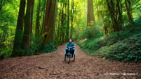 Elon Musk Rides Tricycle in Serene Forest Scene – AI Generated Video | Hailuo AI