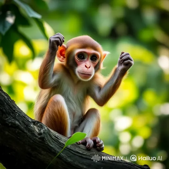 Playful Baby Monkey in Lush Greenery – AI Generated Video | Hailuo AI