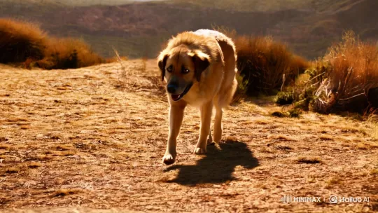 Hungry Dog Finds Joyful Treasure in Rustic Landscape – AI Generated Video | Hailuo AI