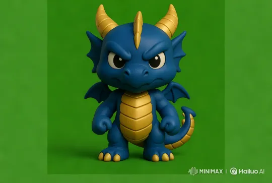 Animated Blue Dragon with Golden Horns – AI Generated Video | Hailuo AI