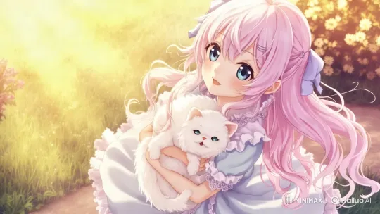 Joyful Girl Leaps in Enchanting Garden Setting – AI Generated Video | Hailuo AI