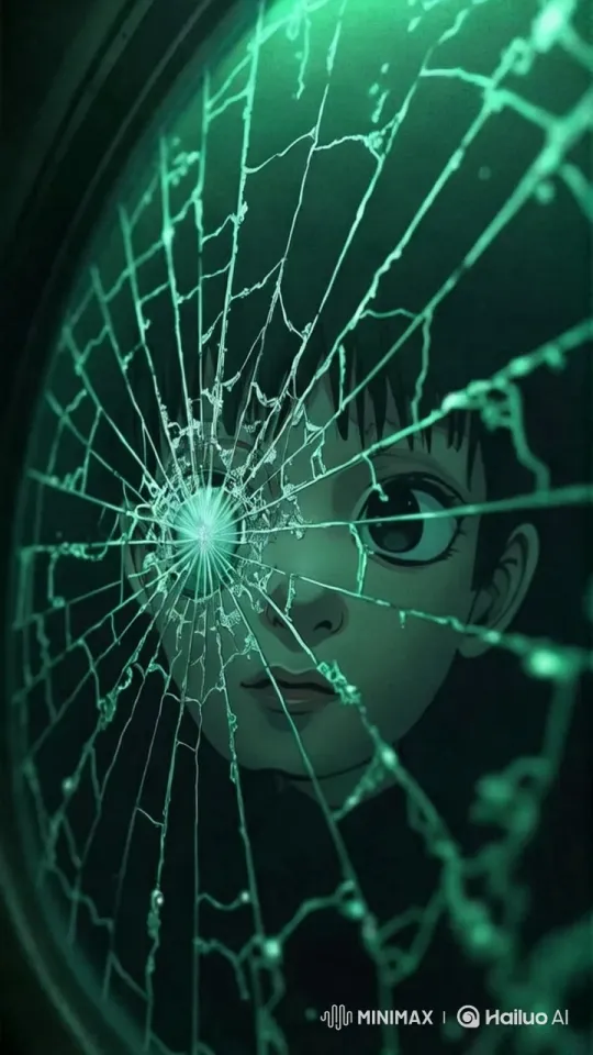 Shattered Glass Aesthetic: Capturing Intrigue in Greenish Hues – AI Generated Video | Hailuo AI