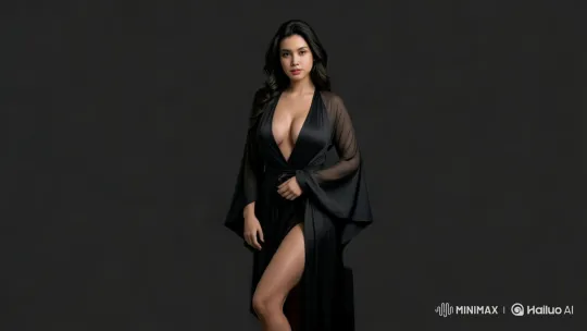 Elegant Woman in Black Gown with Dramatic Smoke Background – AI Generated Video | Hailuo AI