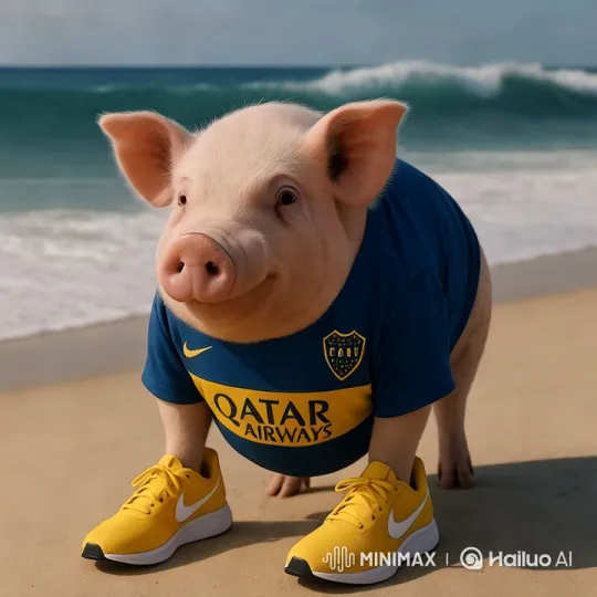 Pig in Sports Jersey Runs on the Beach – AI Generated Video | Hailuo AI