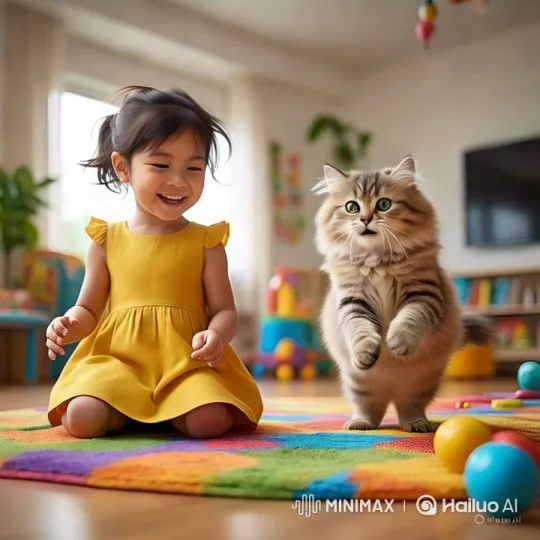 Joyful Play Between a Girl and Her Cat – AI Generated Video | Hailuo AI