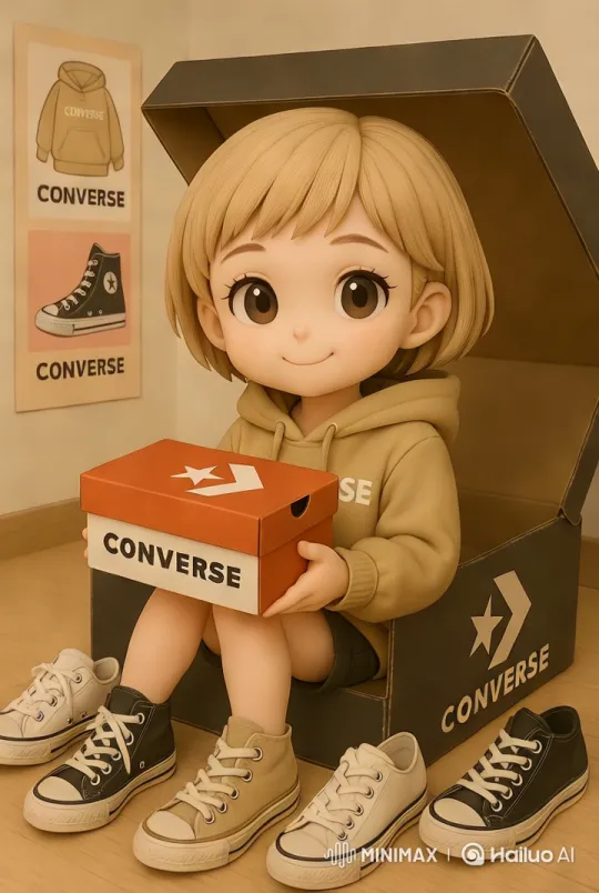 Converse Shoe Showcase with Doll and Sneakers – AI Generated Video | Hailuo AI