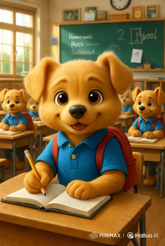 Puppy Students Eagerly Participate in a Bright Classroom – AI Generated Video | Hailuo AI