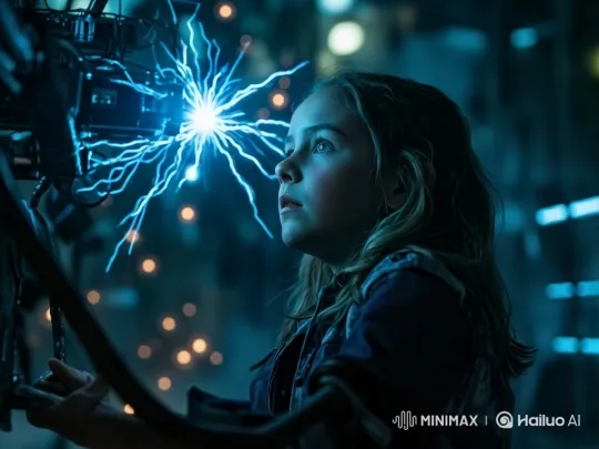 Young Woman Interacts with Electric Machine in Industrial Setting – AI Generated Video | Hailuo AI