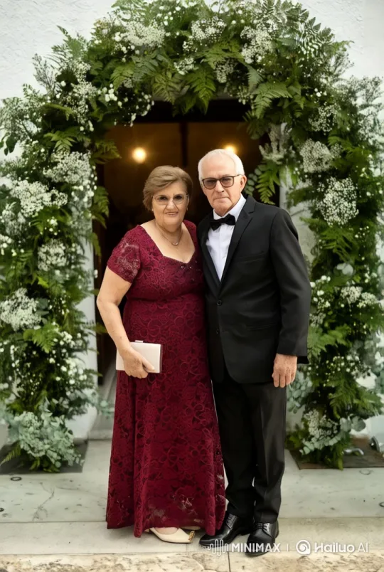 Elegant Couple Shares Kiss Under Floral Arch – AI Generated Video | Hailuo AI