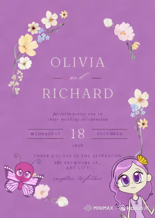 Olivia and Richard's Whimsical Wedding Invitation – AI Generated Video | Hailuo AI