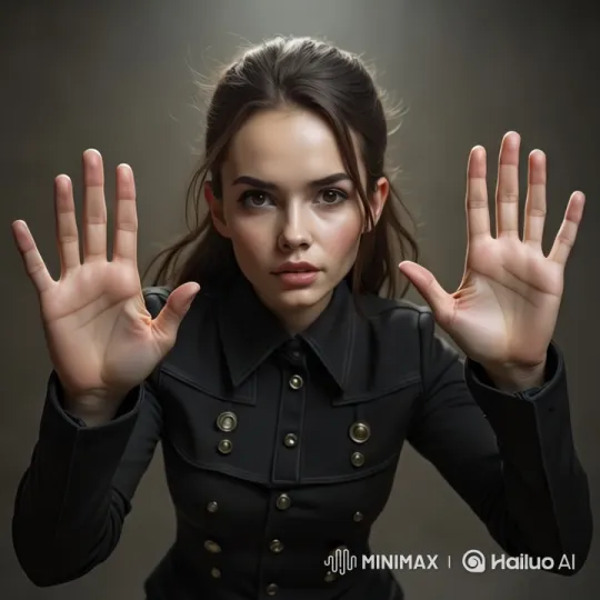 Stylish Woman Communicates with Gestures in Minimalist Setting – AI Generated Video | Hailuo AI