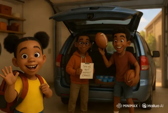 Family Preparing for a Trip in a Well-Organized Garage – AI Generated Video | Hailuo AI