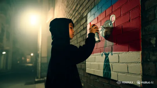 Child Artist Paints Indonesian Flag, Flees from Policeman in Dramatic Alley Chase – AI Generated Video | Hailuo AI
