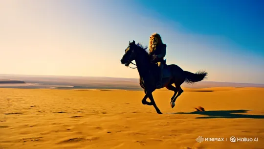 Lion-faced Man Rides Gracefully Across Golden Desert – AI Generated Video | Hailuo AI