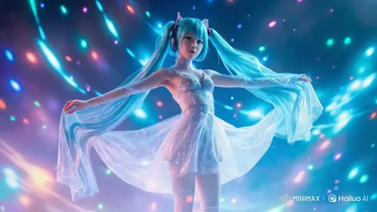Vibrant Dance: Ethereal Moves with Colorful Lights – AI Generated Video | Hailuo AI