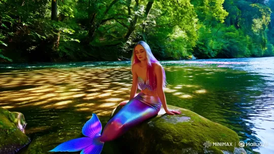 Mermaid Contemplating by a Sunlit Riverbank – AI Generated Video | Hailuo AI