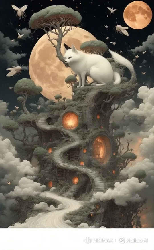 Mystical White Fox Roars Under Enchanting Moon – AI Generated Video | Hailuo AI
