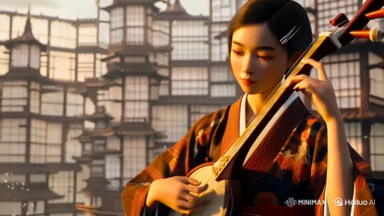 Serene Beauty Plays Shamisen in Infinity Castle – AI Generated Video | Hailuo AI