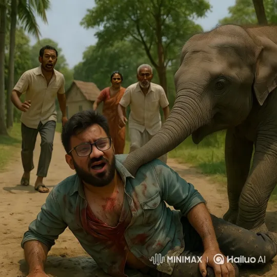 Villagers Rush to Save Injured Man Attacked by Elephant – AI Generated Video | Hailuo AI