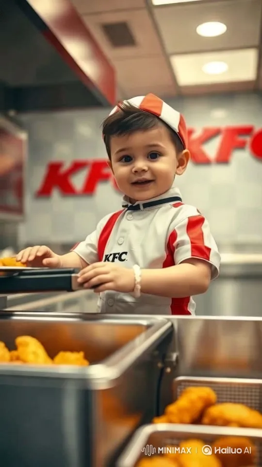 Child Employee at KFC Preparing Chicken – AI Generated Video | Hailuo AI