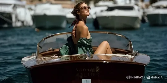 Summer Serenity: Model Waves in 35mm Harbor Scene – AI Generated Video | Hailuo AI