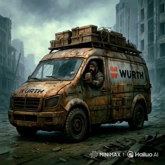 Post-Apocalyptic Journey of a Rusty Würth Van – AI Generated Video | Hailuo AI