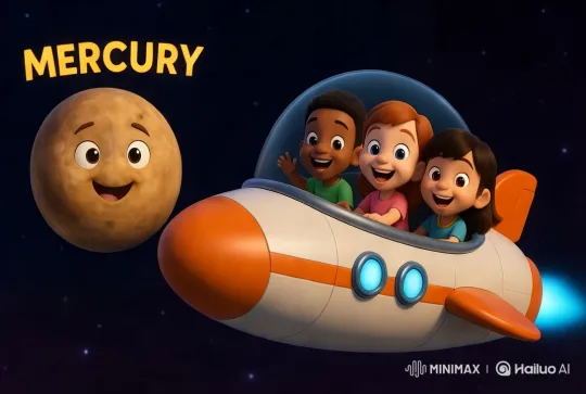 Animated Mercury Meets Enthusiastic Space Explorers – AI Generated Video | Hailuo AI