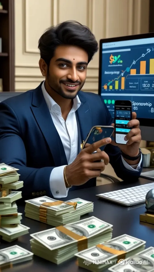Wealthy Man at Desk With Tech and Money – AI Generated Video | Hailuo AI