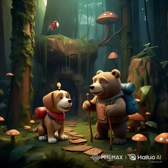 Bear and Dog's Enchanted Forest Treasure Hunt Adventure – AI Generated Video | Hailuo AI