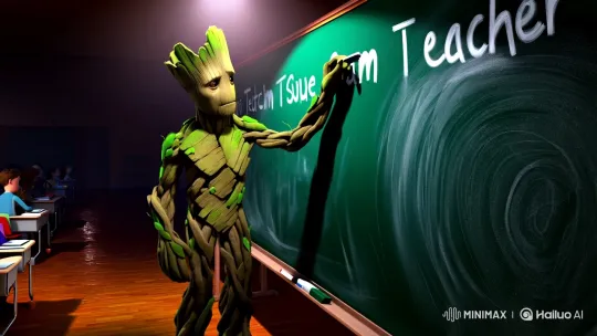 Groot as a Substitute Teacher in Cinematic Portrait – AI Generated Video | Hailuo AI