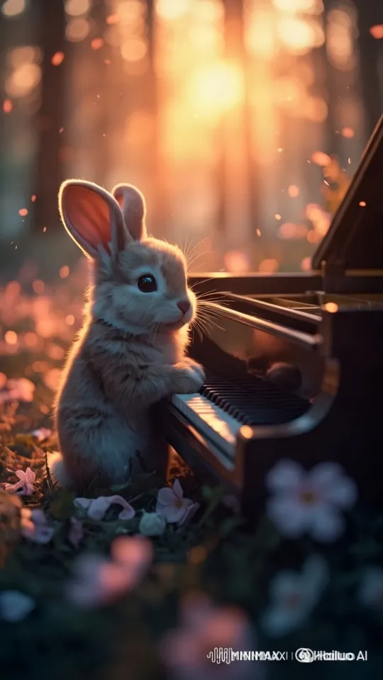 Enchanted Forest: Puppet Plays Piano Amidst Falling Leaves – AI Generated Video | Hailuo AI