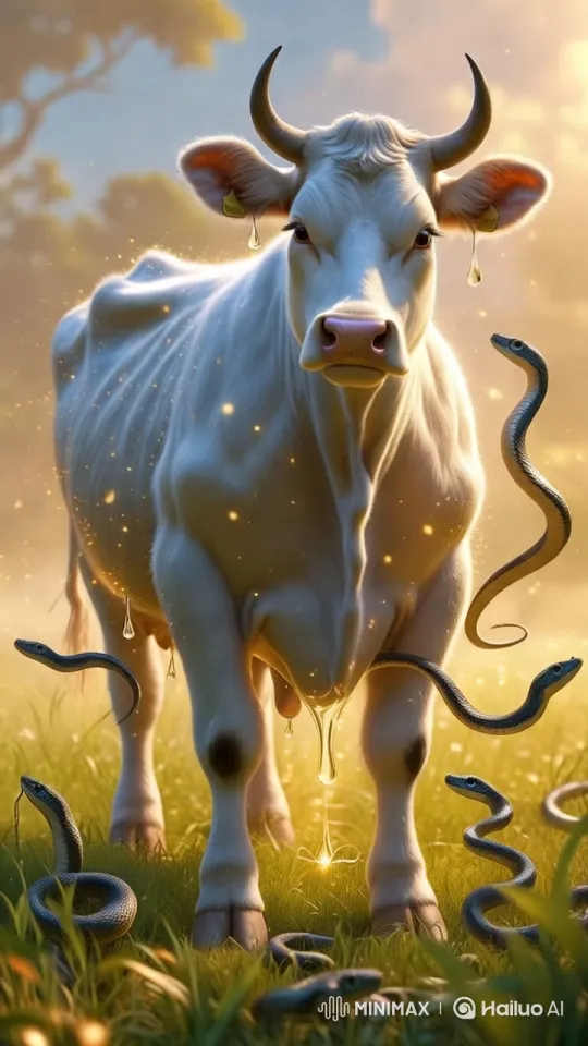 Cow Transforms, Sheds Snakes, Emits Radiant Light – AI Generated Video | Hailuo AI