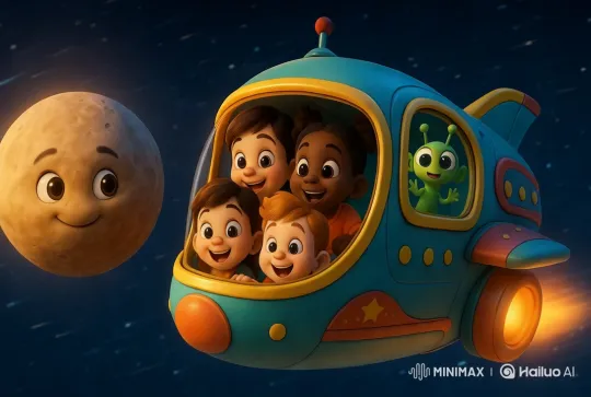 Vibrant Spaceship Adventure with Children and Alien – AI Generated Video | Hailuo AI