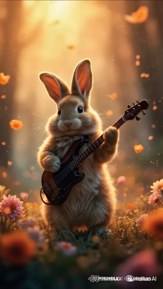 Rabbit Bassist in Flowery Meadow Performance – AI Generated Video | Hailuo AI
