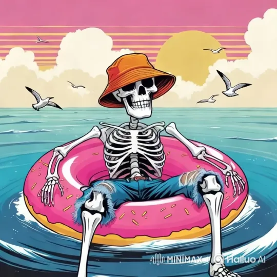 Dancing Skeleton in Ocean on Donut Float - Aesthetic Video – AI Generated Video | Hailuo AI