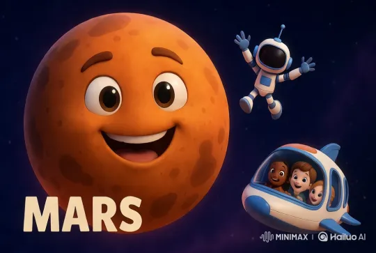 Animated Mars, Robot, and Spaceship in Joyful Interaction – AI Generated Video | Hailuo AI