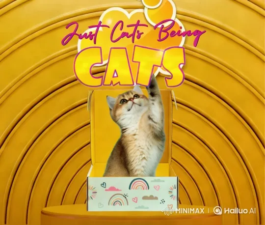 Playful Cat in Vibrant Box – AI Generated Video | Hailuo AI