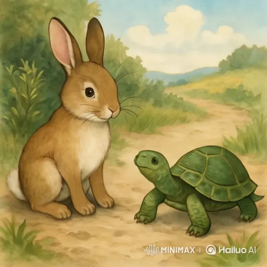 Serene Path: Rabbit and Turtle's Tranquil Journey – AI Generated Video | Hailuo AI