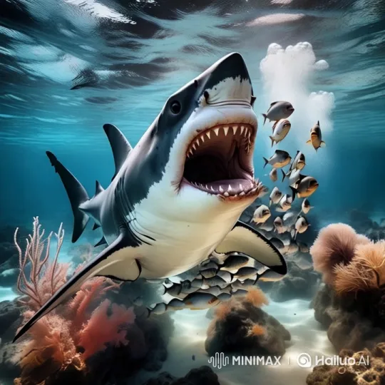 Predatory Grace: Great White Shark in Coral Reef Hunt – AI Generated Video | Hailuo AI