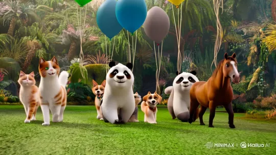 Animals Dance in Synchronized Harmony with Floating Balloons – AI Generated Video | Hailuo AI
