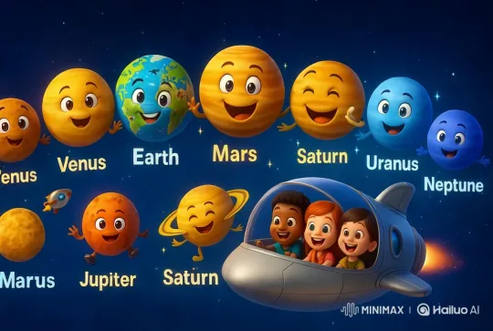 Animated Planets Dance in Harmony with Singing Kids – AI Generated Video | Hailuo AI