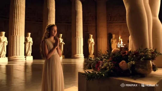 Young Woman Prays in Ancient Greek Temple – AI Generated Video | Hailuo AI