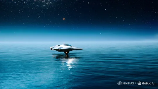 Spacecraft Afloat on Celestial Sea Under Cosmic Sky – AI Generated Video | Hailuo AI