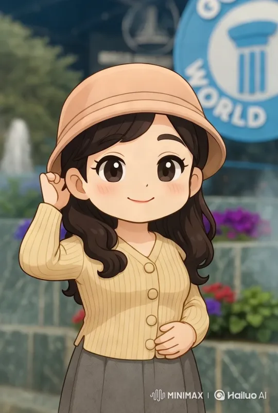 Anime Girl in Hat Amidst Theme Park's Vibrant Beauty – AI Generated Video | Hailuo AI