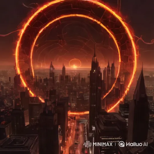 Futuristic Cityscape with Enigmatic Sky Portal – AI Generated Video | Hailuo AI