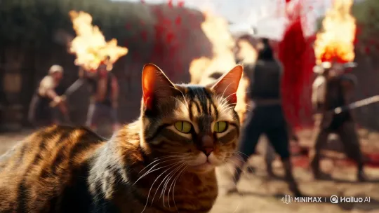 Cat Observes Chaos: A Study in Contrast – AI Generated Video | Hailuo AI