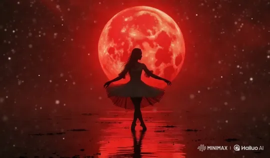 Dancer Silhouette Against Red Moon with Precipitation – AI Generated Video | Hailuo AI